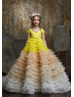 Mixed Color Beaded Satin Tulle Ruffle Flower Girl Dress